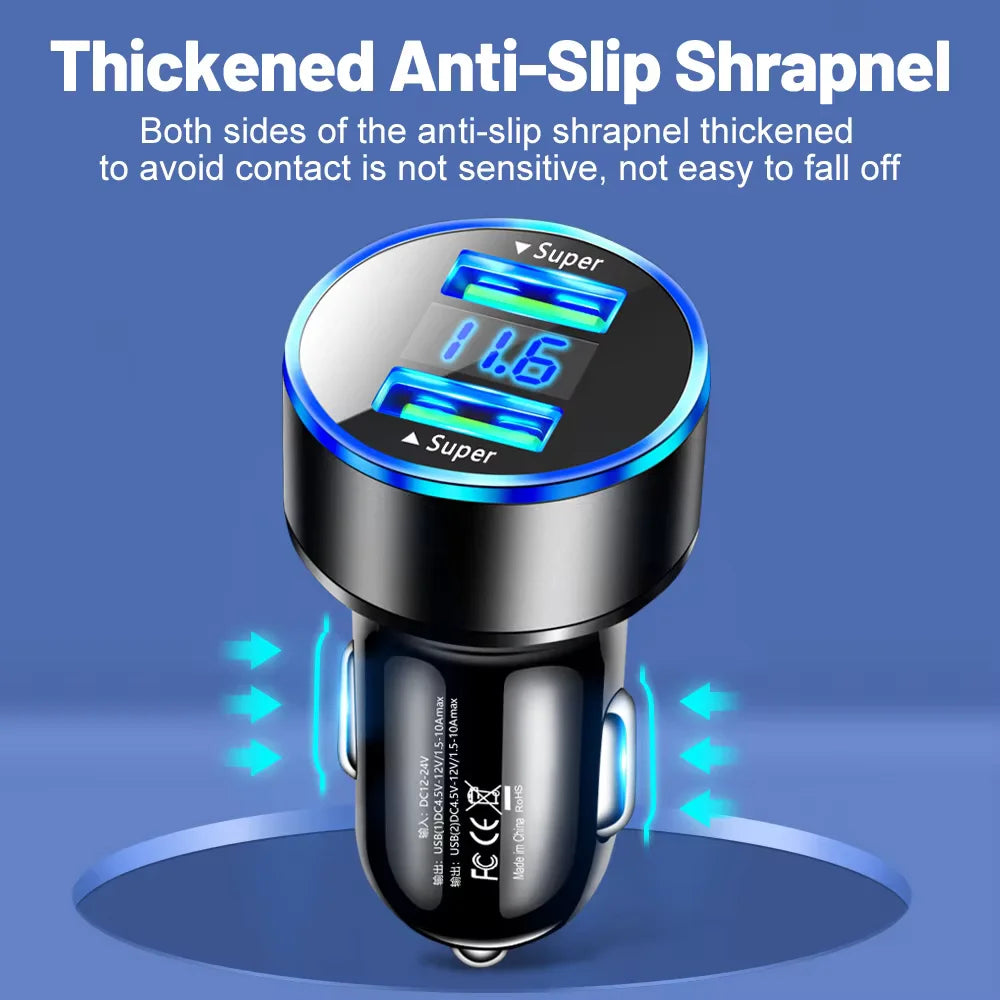 240W Car Charger Dual USB Ports 120W Super Fast Charging with Digital Display Quick Charging Adapter for IPhone Samsung Xiaomi