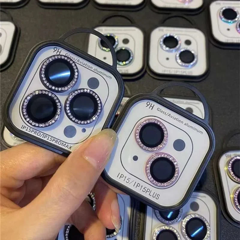 3-2Pcs Luxury Diamond Camera Protector For IPhone 17 promax 16 15 14 13 12 Pro Max Glitter Ring Lens Glass Back Lens Cap Shinny