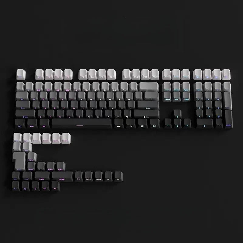 Gradient Gray Double Shot RGB Backlit Keycaps OEM Profile 135+ Keys Side Printed PBT Keycaps for Cherry MX Switches Keyboards