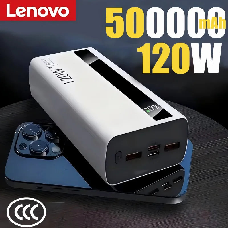 Lenovo 500000mAh High Capacity PowerBank 120W Super Fast Charging Portable External Battery Powerbank for iphone Samsung Huawei