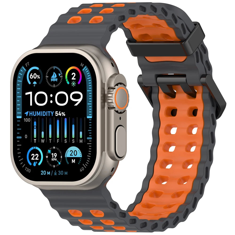 Ocean strap For Apple Watch Ultra 2 Band 49mm 46mm 45mm 44mm Two-Tone Sports Silicone Bracelet iWatch series 10 9 8 7 6 SE band