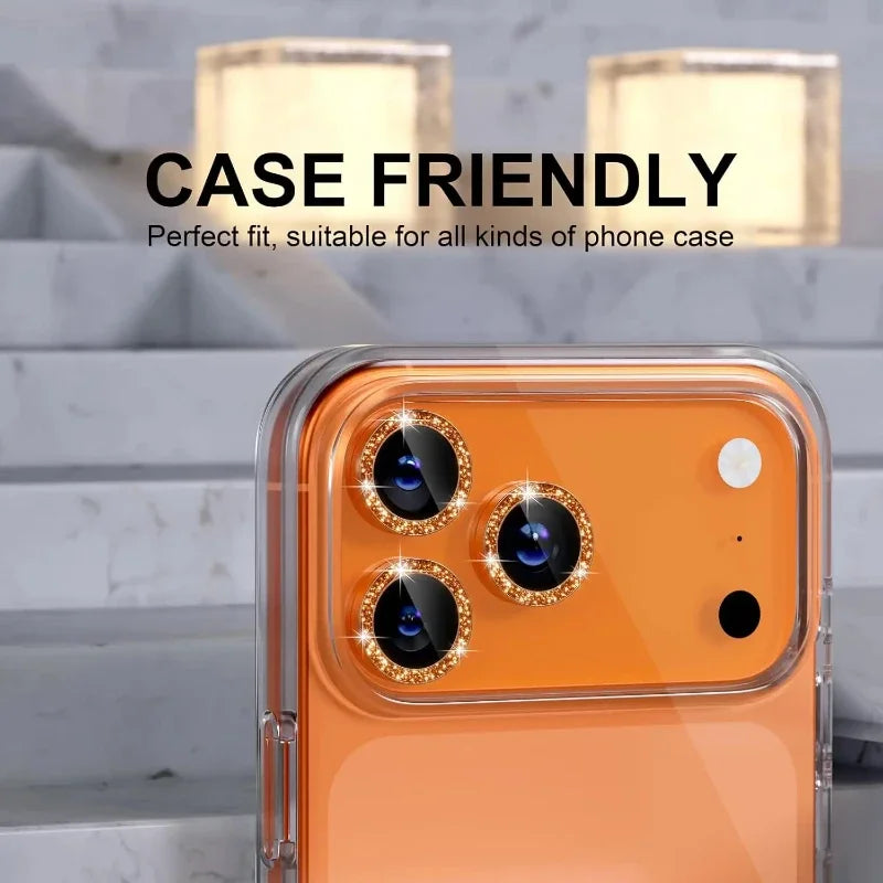 Bling Glitter Diamond Metal Frame Camera Protector For IPhone 17 Pro Max Air 17Pro Alloy Lens Tempered Glass Film Ring Cover Cap
