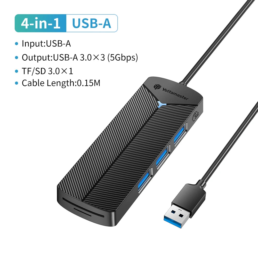 Yottamaster 5Gbps 4-in-1 USB3.0 Hub USB HUB Adapter Expansion Dock Ultra-Slim OTG Adapter Type C For PC iOS Computer Accessorie