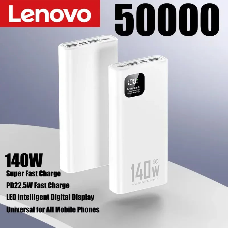 Lenovo 500000mAh 140W Power Bank CCC Certification Large Capacity Super Fast Charging Portable Charger for iPhone Samsung Huawei