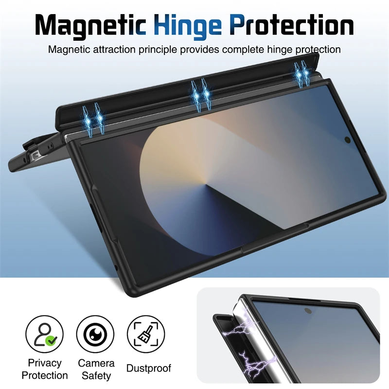For Samsung Galaxy Z Fold 7 6 5 4 3 Wristband Hinge Lens Holder Phone Case Outer Screen Glass Film Protection Shockproof Cover