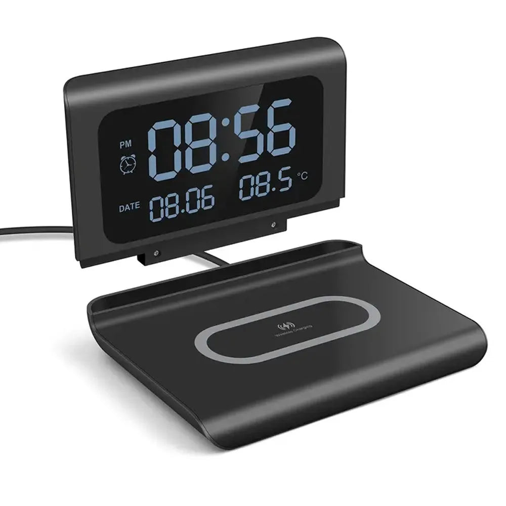 30W Wireless Charger Stand with Alarm Clock & Thermometer | Compatible with iPhone 17-11/X, SamsungS25 , Xiaomi & All Qi Phone