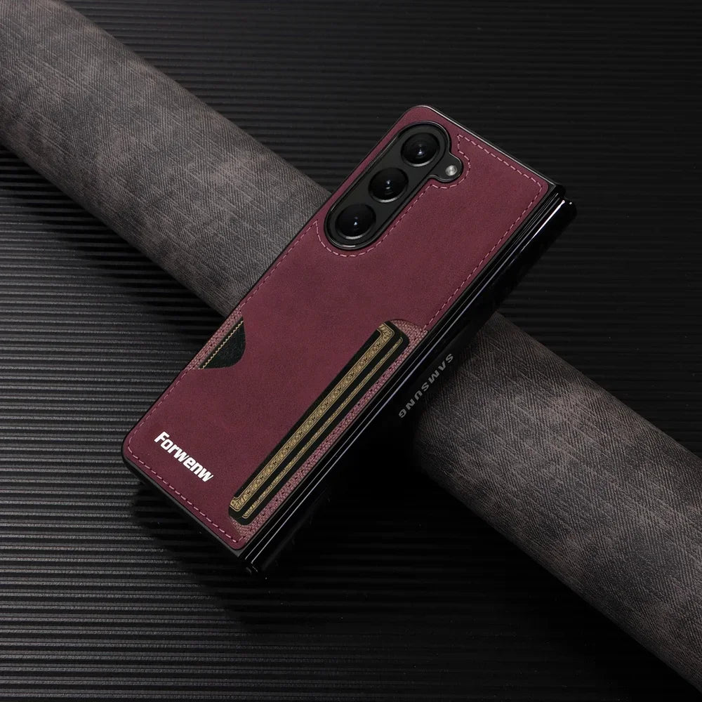Luxury PU Leather + PC Hold Case for Samsung Galaxy Z Fold 8 Ultra 7 6 5 4 3 Fold7 Fold6 Fold8 Card Slot Phone Cover Etui Coque
