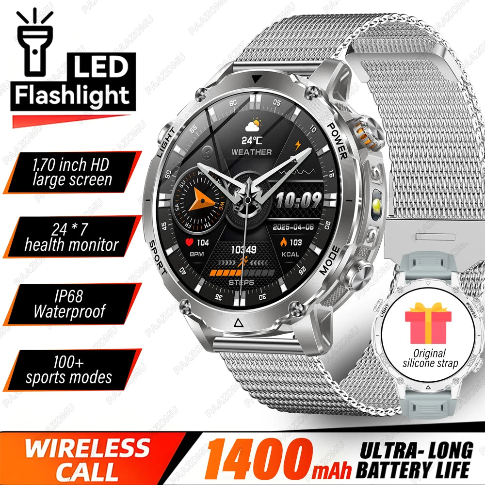 Brand+TANK Ultra 1400mAh Big Battery Smart Watch Men GPS Path Sport Flashlight BT Call Waterproof Outdoor Military Smartwatches