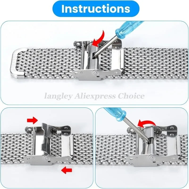 1.0mm Milanese Mesh Watchband Stainless Steel Shark Mesh Watch Strap 18mm 20mm 22mm 24mm Quick Release Bracelets for Seiko Belts