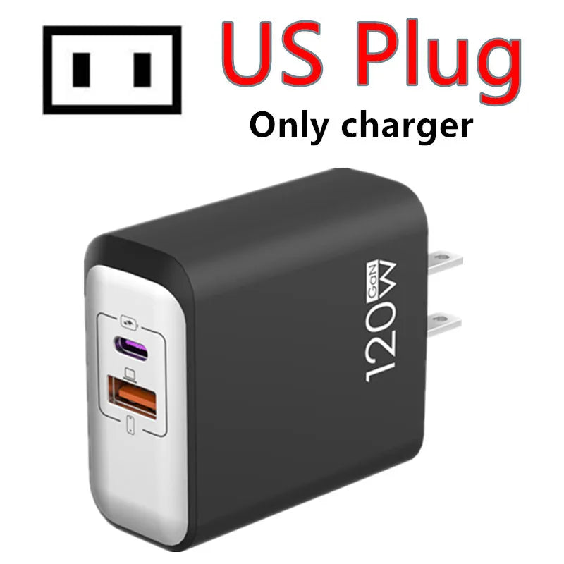 120W GaN USB C QC 3.0 Fast Charger Quick Charging PD Charger EU US UK Wall Power Adapter For iPhone Samsung Xiaomi Huawei iPad