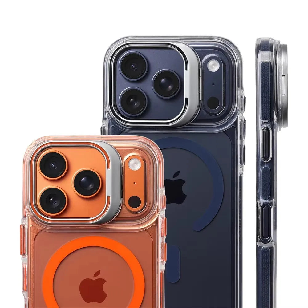 Luxury Magnetic Shockproof Clear Bumper Case for iPhone 17 Pro Max Air 16 15 14 13 12 Plus For Magsafe Lens Protect Stand Cover