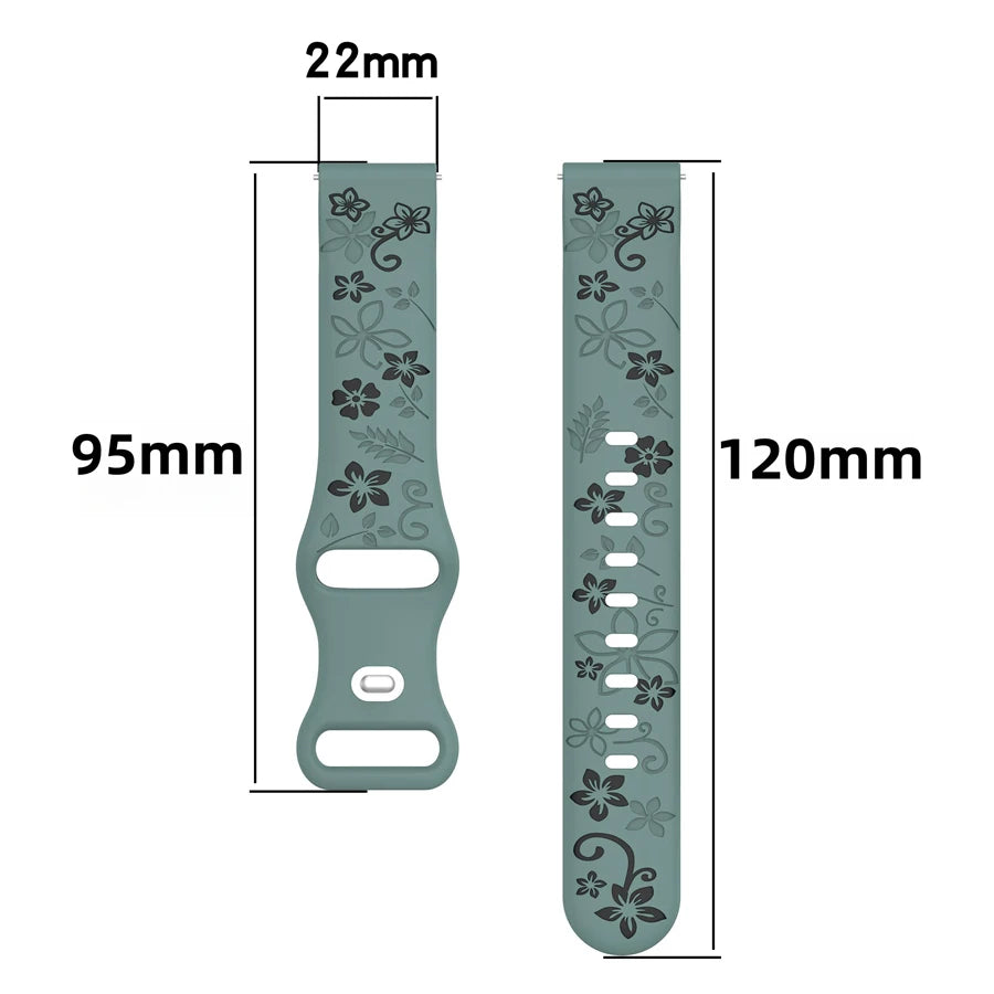 3D Silicone Watch Band Strap 18mm 20mm 22mm Carved Flowers Quick Release Smart Watch Strap for HUAWEI Samsung Amazfit Watch Band
