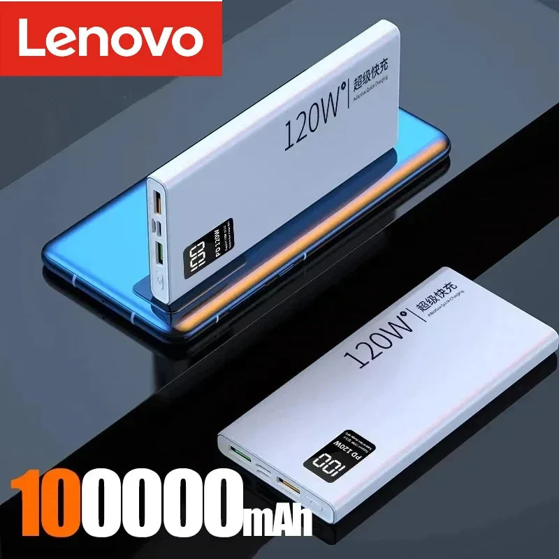 Lenovo 120W Power Bank 200000mAh High Capacity Fast Charging Powerbank Portable Battery Charger For iPhone Samsung Xiaomi NEW