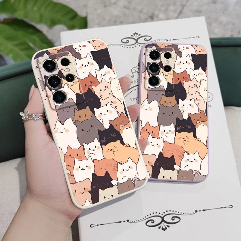 Stacking Cat Phone Case For Samsung Galaxy S25 FE S24 S23 S22 S21 S20 Ultra Plus Note 20 Ultra 10 Plus Cover