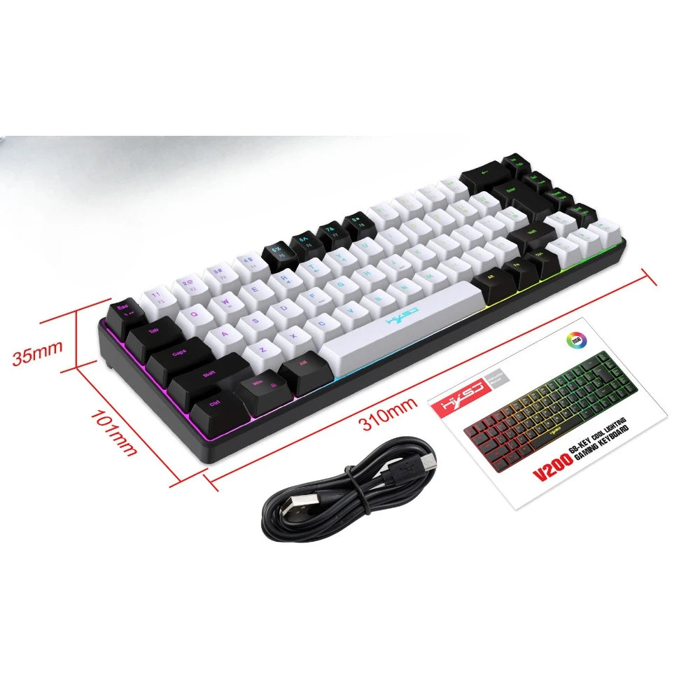 Teclado Gamer Color Game Film Keyboard 65% Key-Line Separation RGB Backlit Multi-Function Wired USB Keyboards Gaming PC Branco