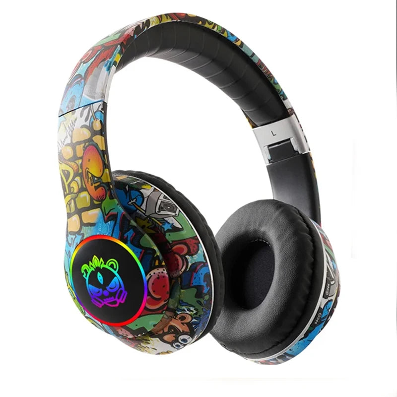 Graffiti Bluetooth Headphones Wireless LED Light Game Doodle Wireless Headsets With Mic For Kids Boy Girl Gift Support TF Card