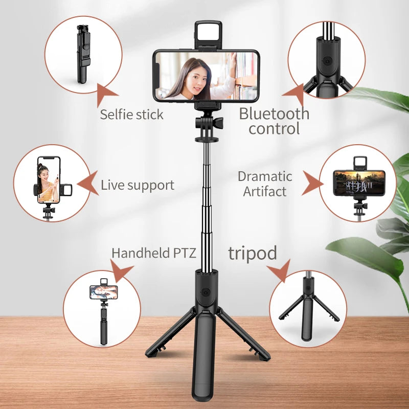 FGCLSY New Tripod for Smartphone Camera, Stand with Bluetooth Shutter and Light, Wireless Selfie Stick Brackets with Phone Holde