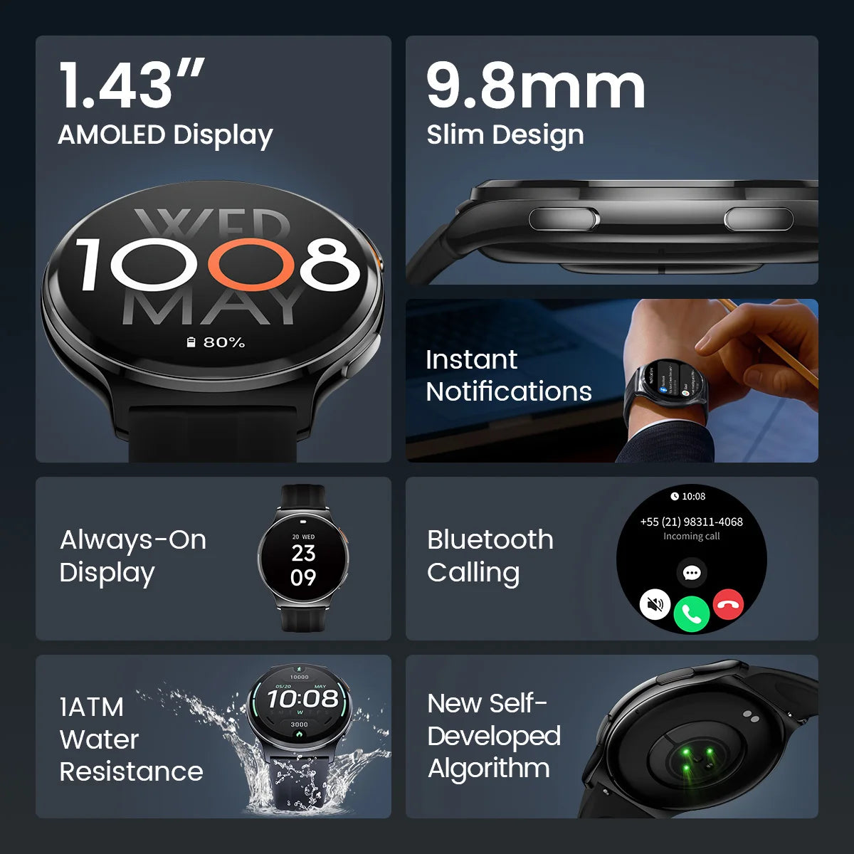 HAYLOU Solar Lite 2 Smartwatch 1.43'' AMOLED Display 24h Health Monitoring 150+ Sports Modes Voice Calling Smart Watch 1ATM