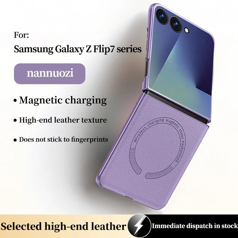 For Magsafe Magnetic Leather Phone Case for Samsung Galaxy Z Flip 8 7 6 5 4 ZFlip 7FE 5G Wireless Charging Protective Back Cover