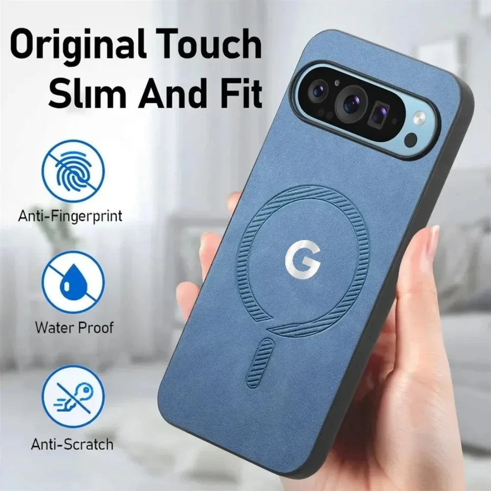 Fashion Skin-friendly PU Leather Slim Case For Google Pixel 11 10 9 Pro XL 8 7 9A 8A Magnetic Charge Full-Pack Shockproof Cover
