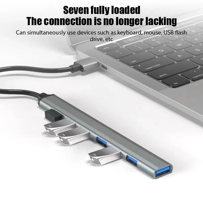 USB C Hub 7 In 1 Multi USB Hub Splitter 7 Port USB3.0/2.0 High Speed Docking Station for MacBook Notebook Laptop