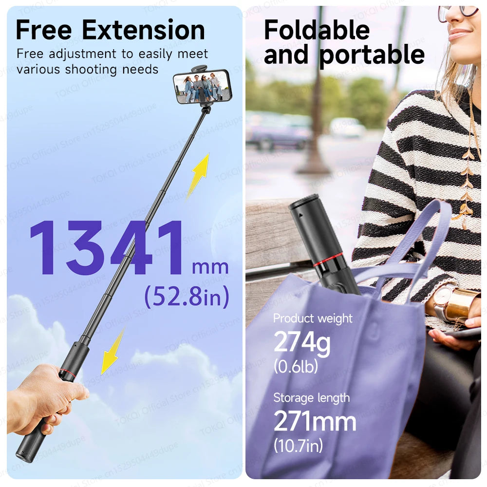 C21 Selfie Stick Stable Tripod with Bluetooth Wireless Remote for IPhone Android Mobile Phones Shooting Video, Hidden Phone Clip