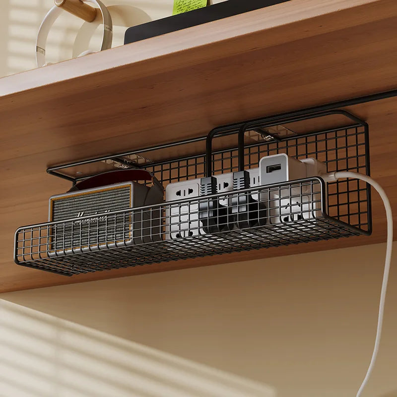 Single / Double-layeer 30cm No-Drill Under-Desk Cable Management Tray Power Cable Organizer Rack with Wire Storage for Desktop
