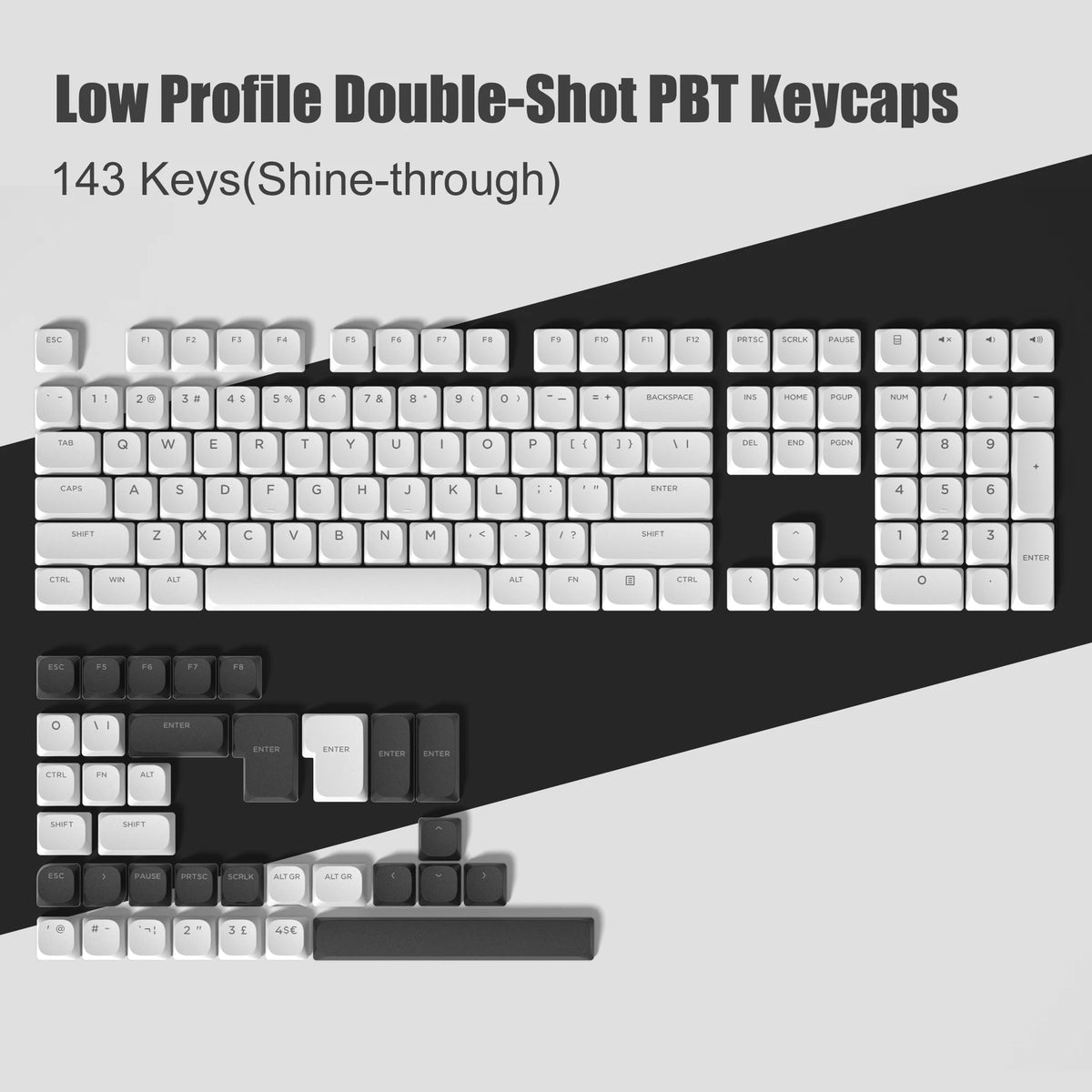 143 Key Low Profile PBT Keycaps Backlit Shine Through RGB Key cap for 60% 61/87/104 Cherry Gateron MX Gamer Mechanical Keyboard