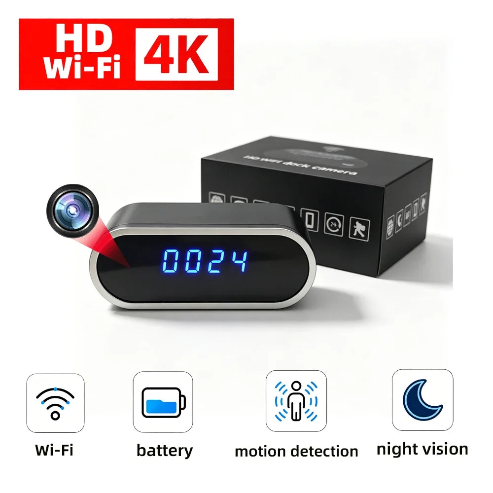 HD4K, New Wi Fi Mini Clock Camera, Upgraded Remote Viewing, Sports Detection, Infrared Night Vision, Home HD Camera