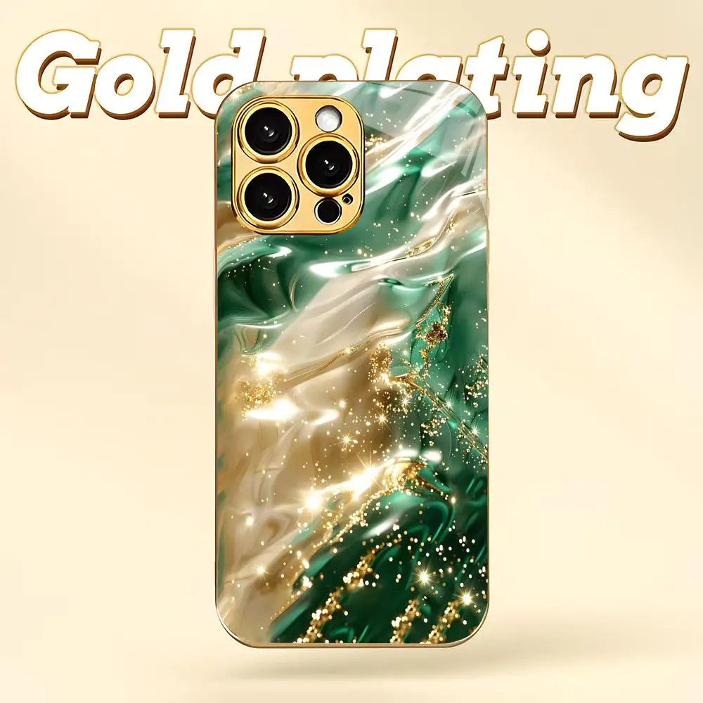 Gilded fluid marble glass phone case suitable for iPhone 17 16 15 14 13 12 11 Pro/Max/Plus anti drop and shockproof back cover