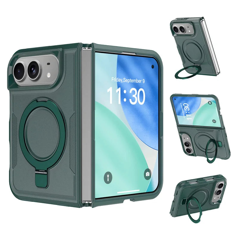 Haoma Karon Color Invisible Magnetic Bracket Phone Case For IPhone Duo PC+TPU Sturdy Anti Drop Back Cover Protective Case