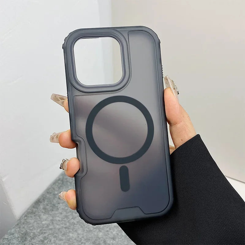 Trendy 3IN1 Magnetic Shockproof Case for IPhone 17 16 15 14 13 12 Pro Max Frosted Slim Clear Translucent Wireless Charging Cover