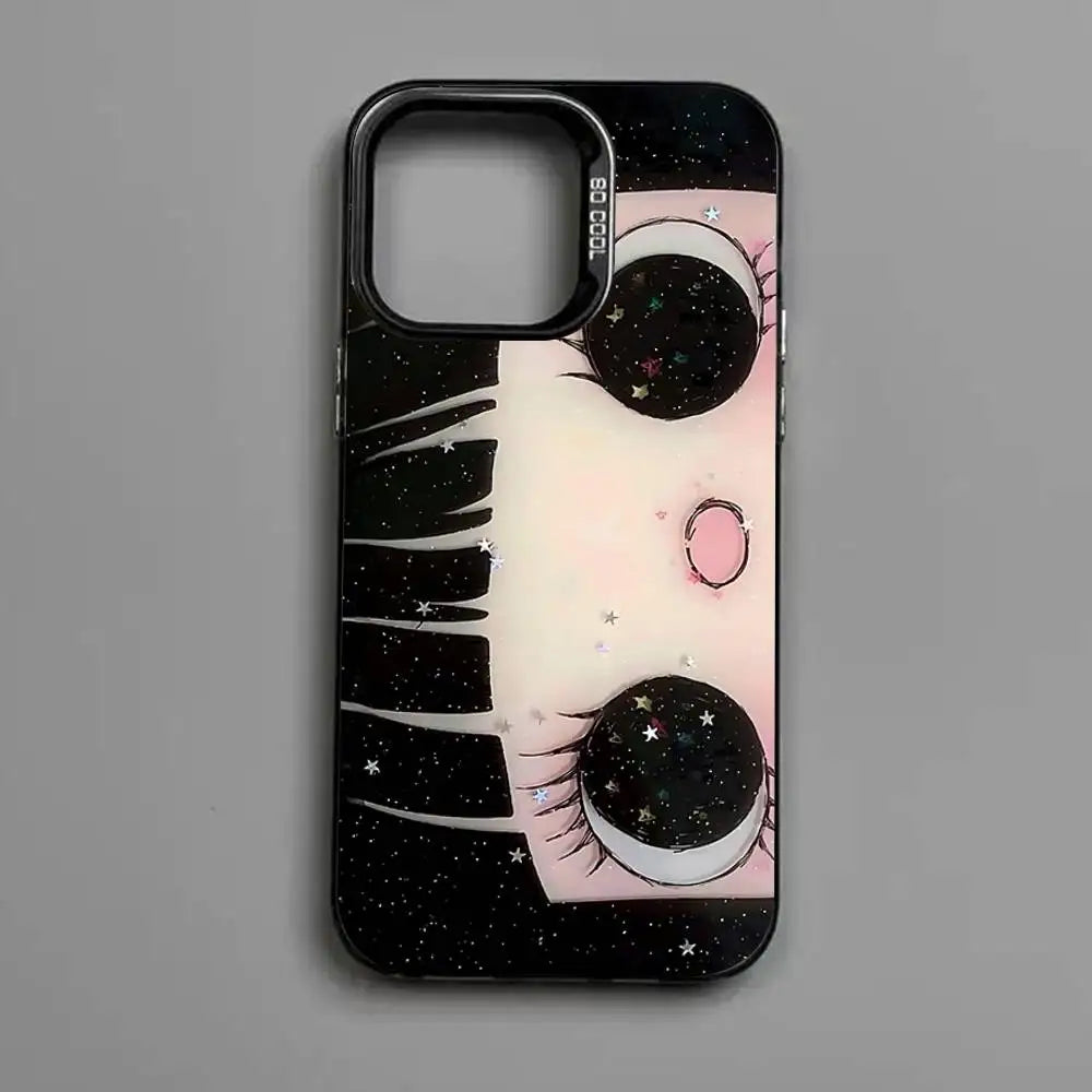 Kawaii Cute Black Big Eyes Cool Phone Case For IPhone 17 16 Plus Pro Max 15 14 13 12 11 Matte Colorful Covers
