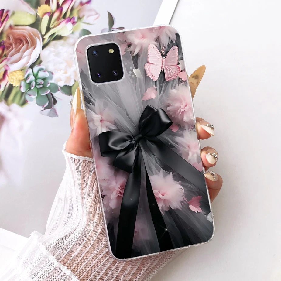 For Samsung Galaxy Note 10 Lite Case SM-N770F Luxury Flowers Painted Cover Soft Silicone Case For Samsung S10 Lite SM-G770F Bags