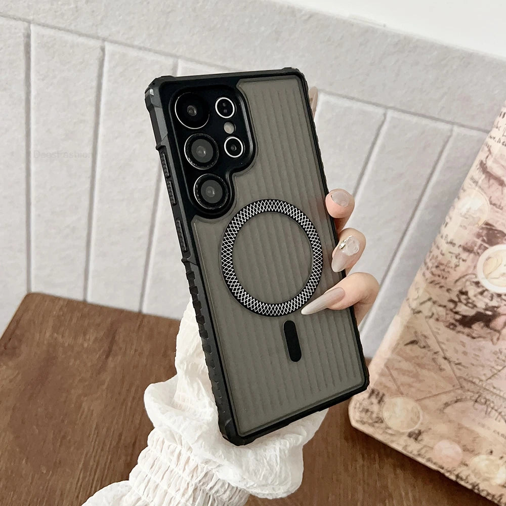 Translucent Magnetic Case For Samsung Galaxy S25 Ultra S24 S23 S22 Ultra Plus S21 S20 FE A17 A56 A36 A55 A35 Lens Protect Cover