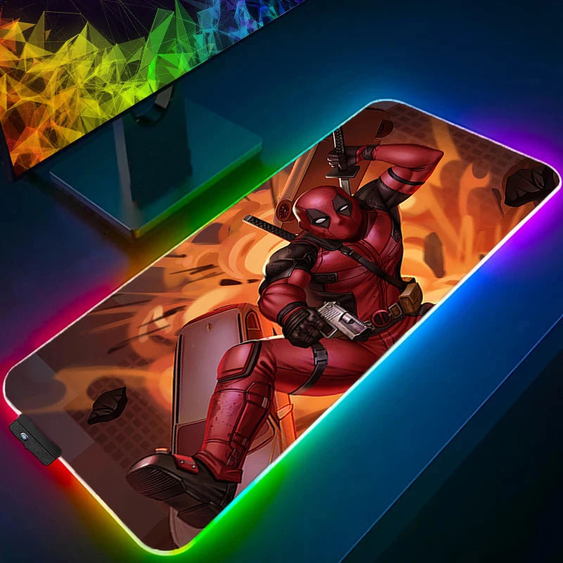LED Mouse Pad Gaming Backlight Lock Edge Anime Accessories RGB Mousepad Gamer PC Completo Computer D-Deadpools Keyboard Desk Mat