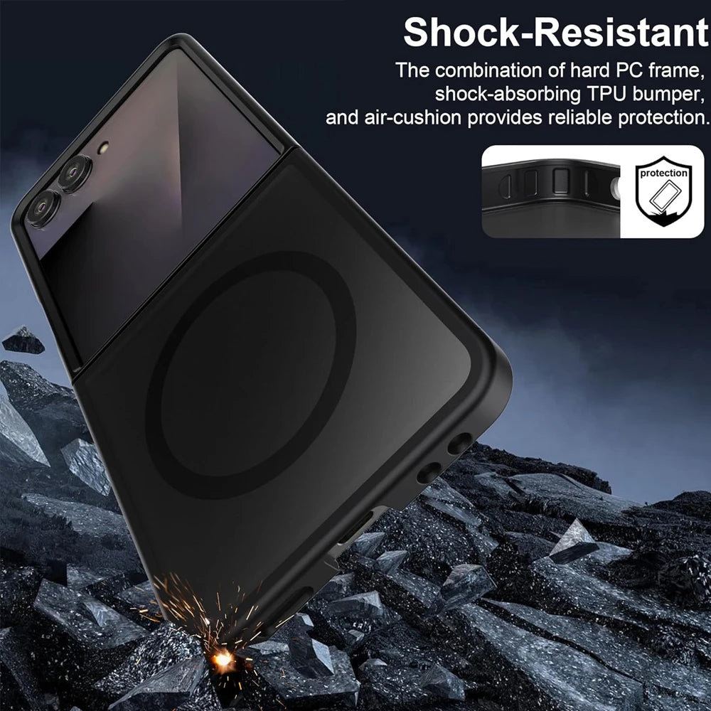 UYUXIO Translucent Magnetic Mobile Phone Case for Samsung Galaxy Z Flip 7 8 Wireless Charging Cases Rugged Cover with Magnet