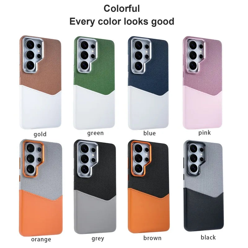 Card Slot Holder Linen Leather MagSafe Phone Case For Samsung S26Ultra S25Ultra S24U Magnetic Wireless Charging Shockproof Cover