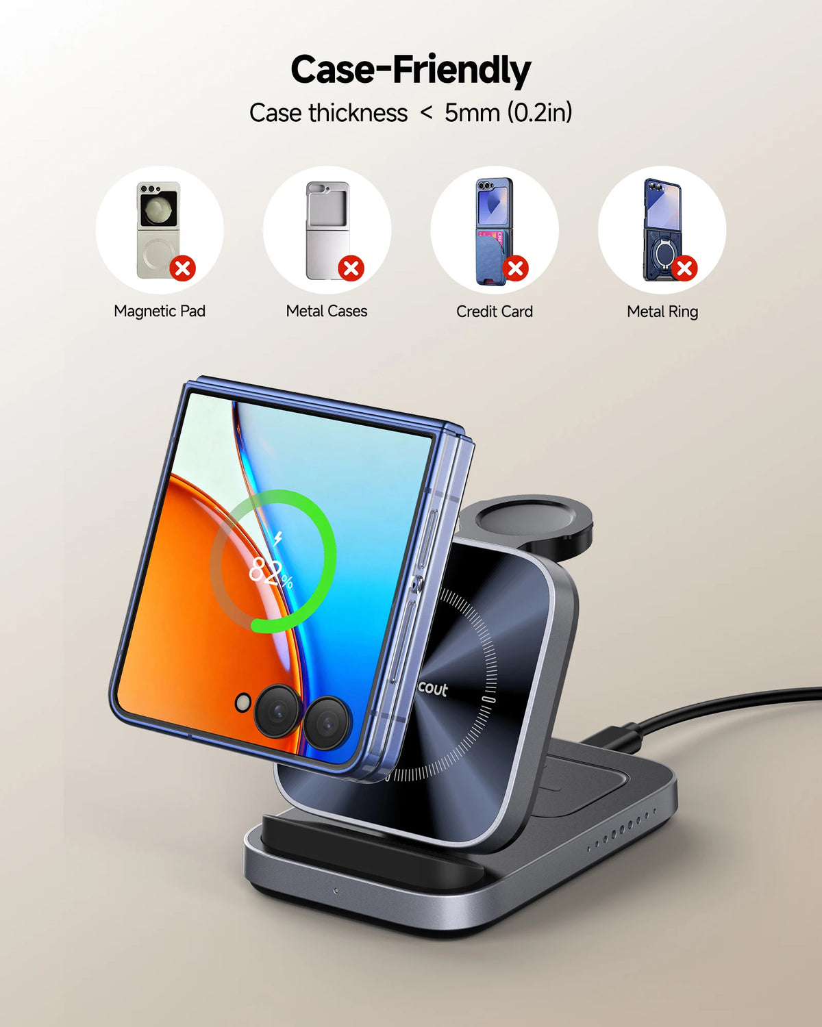 SwanScout 713F Wireless Charger for Samsung Z Flip 8 7 6 FE for Moto 60 50 Charging Station for Galaxy Watch 8 Classic Ultra 7 6
