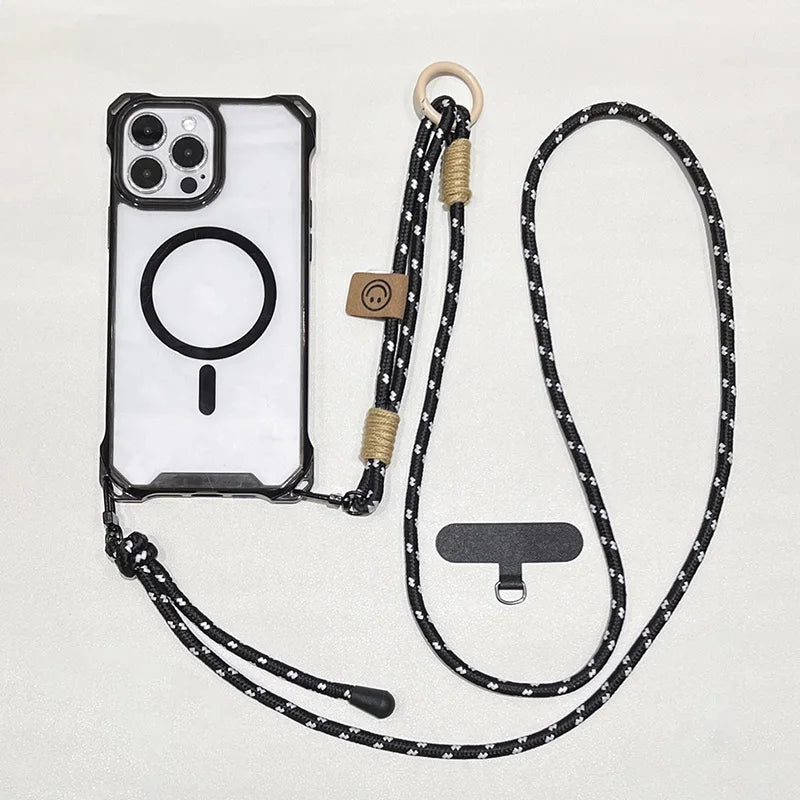 Crossbody Lanyard For Magsafe Magnetic Wireless Charge Case For iPhone 17 16 15 14 13 12 11 Pro Max Shockproof Clear Cover Funda