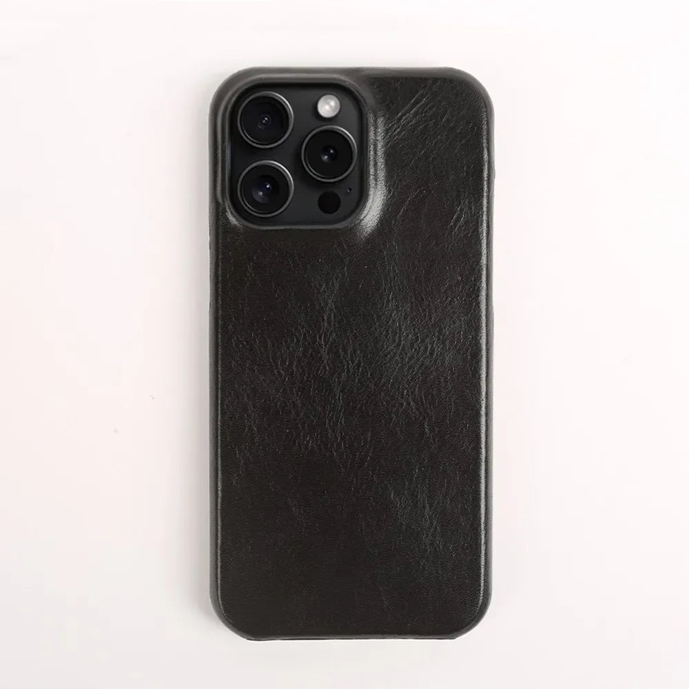 Business Genuine Leather Case for iPhone 16 Pro Max 14 13ProMax 12 11 Magnetic Magsafe Premium Cowhide Phone Cover Back Coque