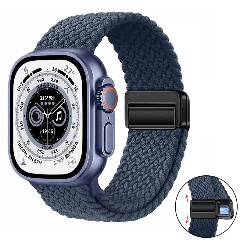 Nylon Braided Loop Band For Apple Watch Ultra 3 2 49mm 11 10 46mm 42mm 9 8 7 45/41mm Magnetic Strap iWatch 6 5 SE 44/40mm Correa