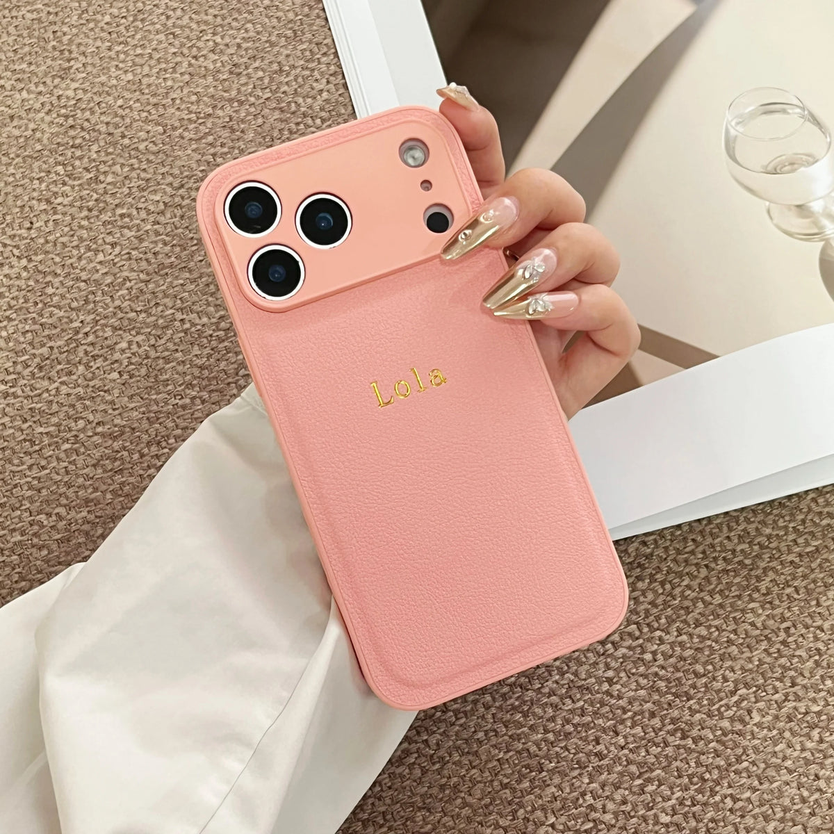 Personalized Customized Name Color Faux Leather Case For iPhone18 17 16 15 14 13 Pro Max Plus 17Air Hot Gold Foil Engraved Cover
