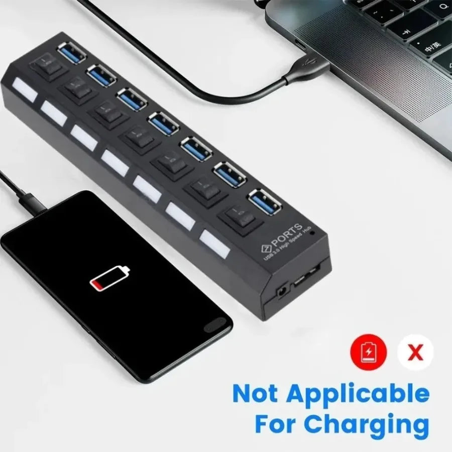 USB 3.0 2.0 Hub High Speed 4/7 Ports Multi USB Splitter USB Adapter Expander for Desktop PC Laptop Adapter with Switch Cable