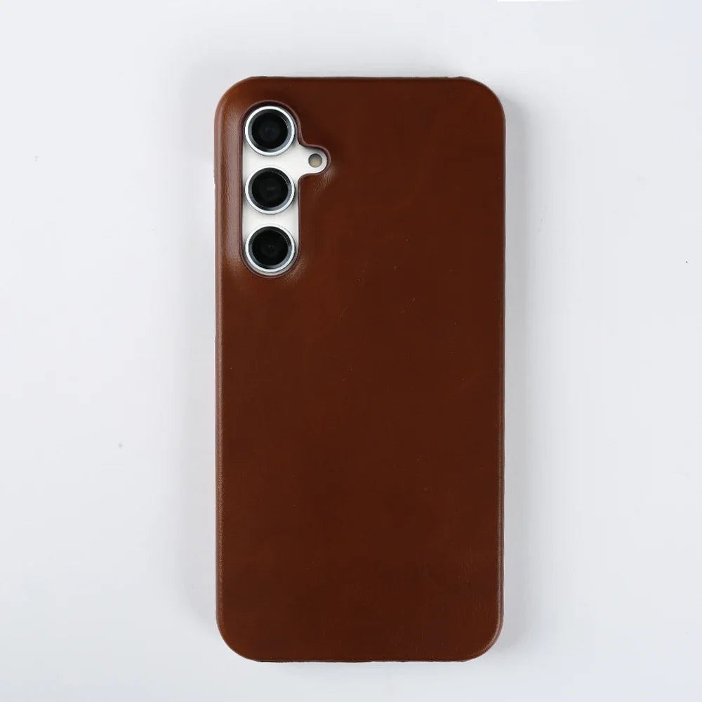 Handmade Genuine Leather Case For Samsung Galaxy S23 FE S20 S20FE 5G S22Plus S21 Aesthetic Vintag Pattern Phone Shell Back Cover