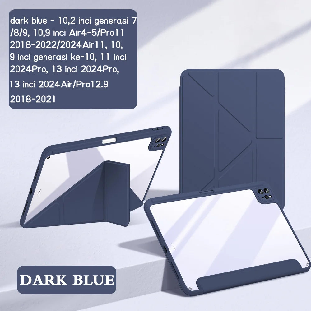 For 2024 iPad Case Air 11/13 M2 Pro 11/13 M4 for iPad Air 4 Air 5 Pro 11/12.9 iPad 5/6/7/8/9/10th Acrylic Clear Y-Fold Stand