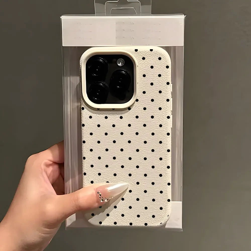 Vintage Black Polka Dot Pattern Lychee Soft Phone Case For iPhone 15 16 17 Pro Max 11 12 13 Pro 15 14 Plus 17 Air X Xs XR Cover