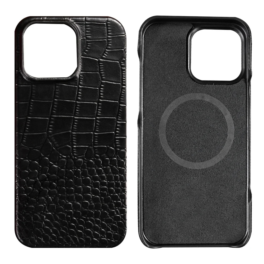 for Magsafe Case for iPhone 15 16 17 Pro Max Air 16Pro 17Pro Natural Cowhide Leather Magnetic Protector Luxury Phone Back Cover