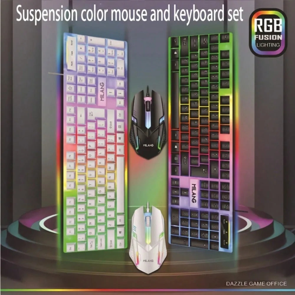 1pcsRGB Backlit Gaming Keyboard and Mouse Set, Wired 104-Key Mechanical-Feel Keyboard with LED Lighting, Ergonomic High-Precision Gaming Mouse, Plug-and-Play Keyboard and Mouse Combo for PC Gaming, Office Desk Accessories, Ho