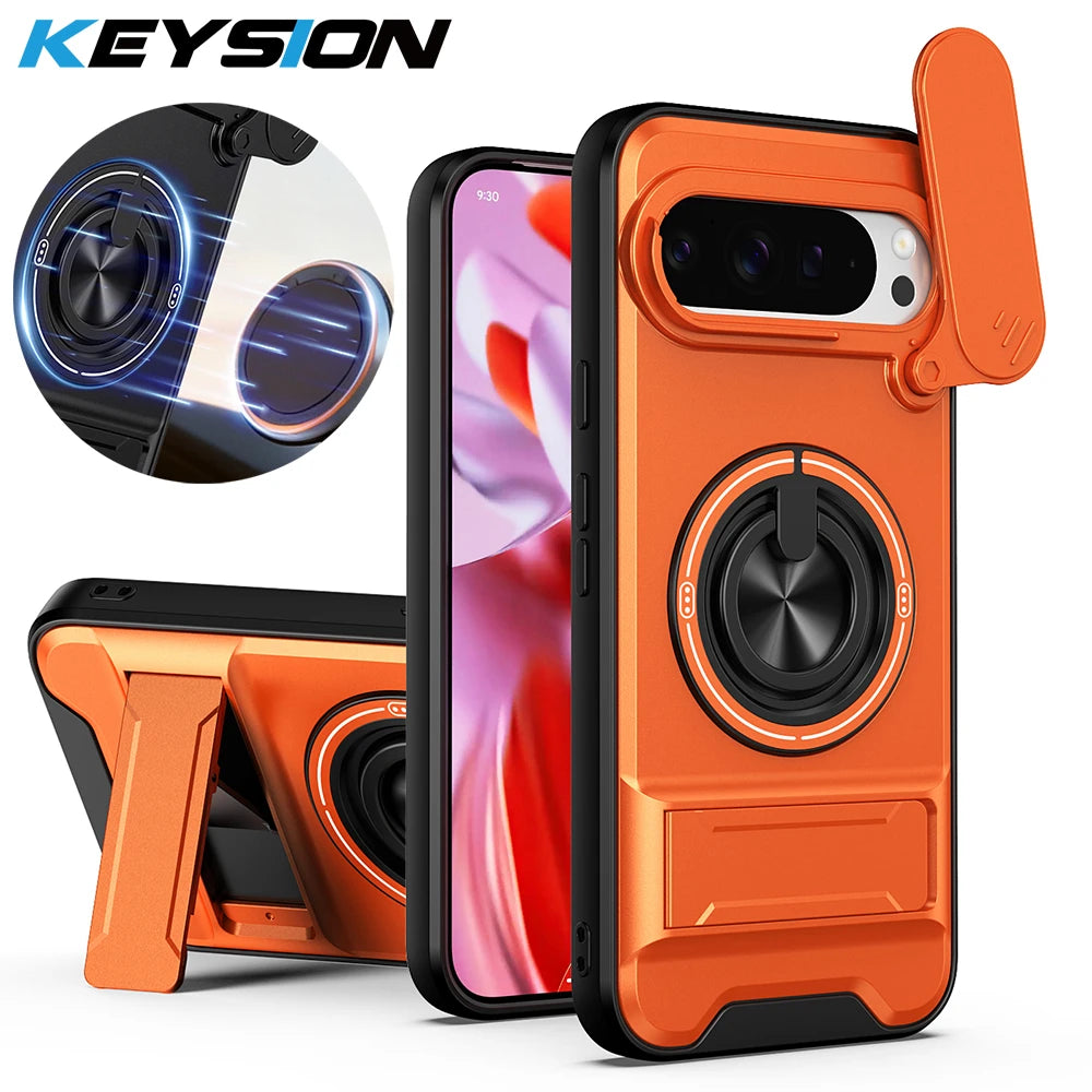 KEYSION Magnetic Phone Case for Google Pixel 9 10 Pro XL 8 7 Pro Slide Camera Protection Upright Stand 360°Ring Shockproof Cover